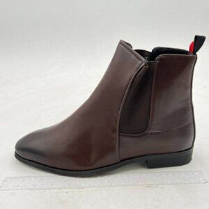Brown Two Tone Pointed Toe Ankle Boot Chunky Heel Chelsea Boot Pull on Heel Shoe